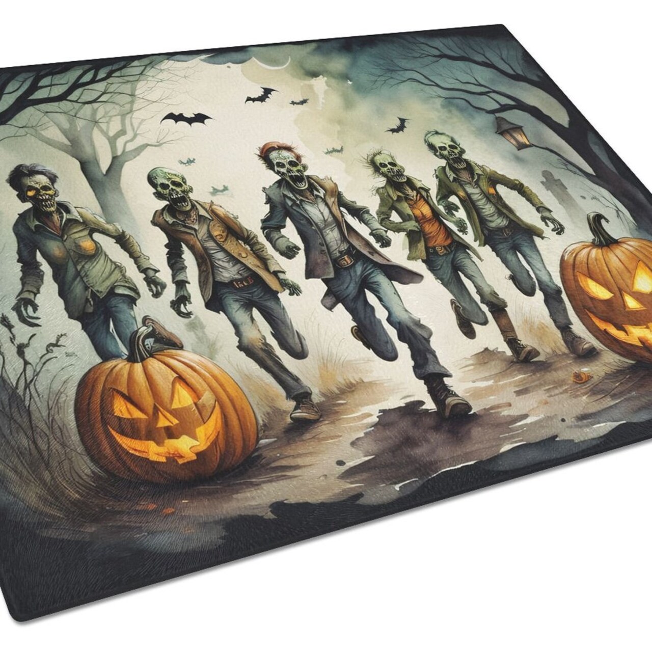 Edge Collections - 15" x 12" - Multicolor - Spooky Halloween Decorative Glass Cutting Board - 1 Piece